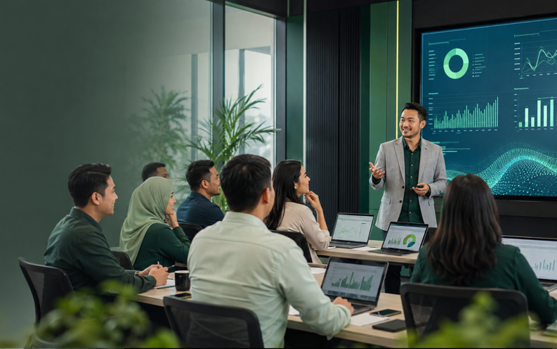 Corporate team taking part in a practical AI training workshop
